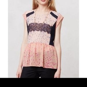 Anthropologie Maeve Evangeline Pink Peplum Sheer